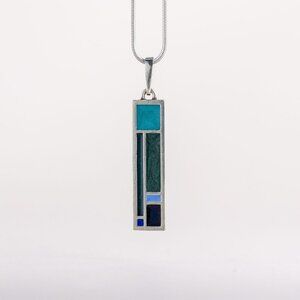 Frank Lloyd Wright style necklace in a variety of blues.  New in Box